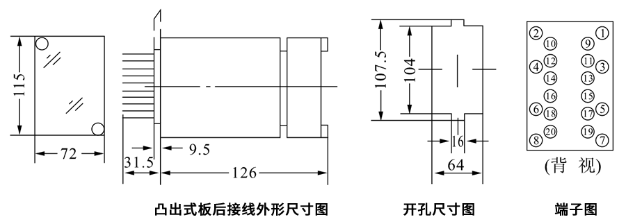 DZY-202凸出式板后接線安裝尺寸圖